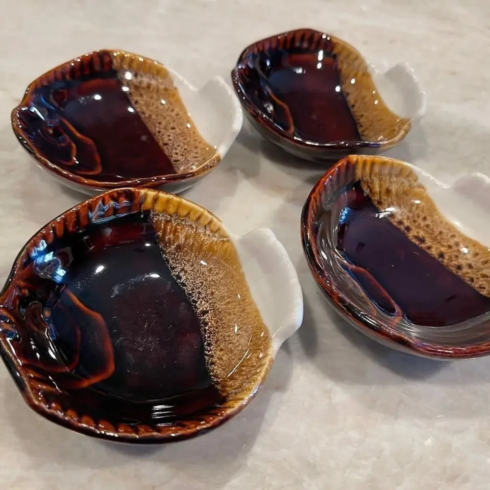Vintage pottery Japanese fish shaped dishes and chopstick rests